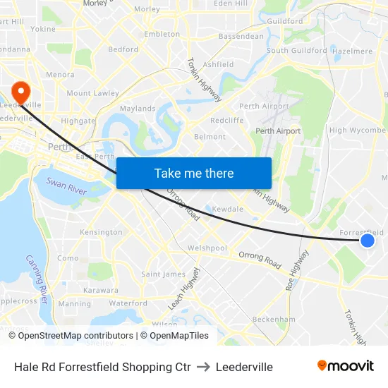 Hale Rd Forrestfield Shopping Ctr to Leederville map
