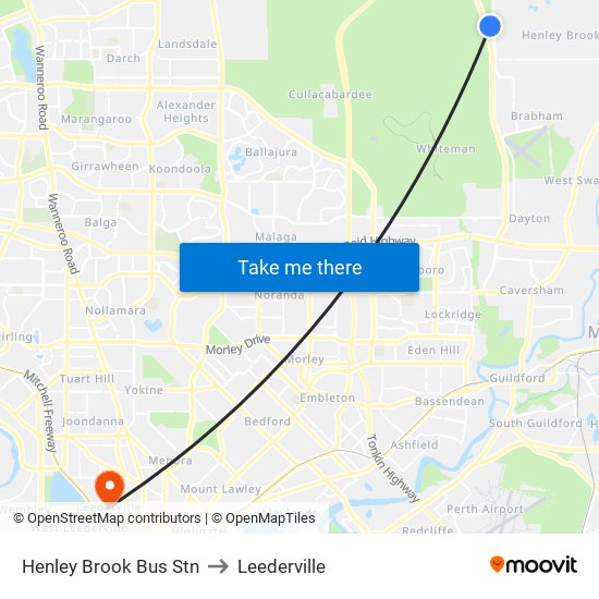 Henley Brook Bus Stn to Leederville map