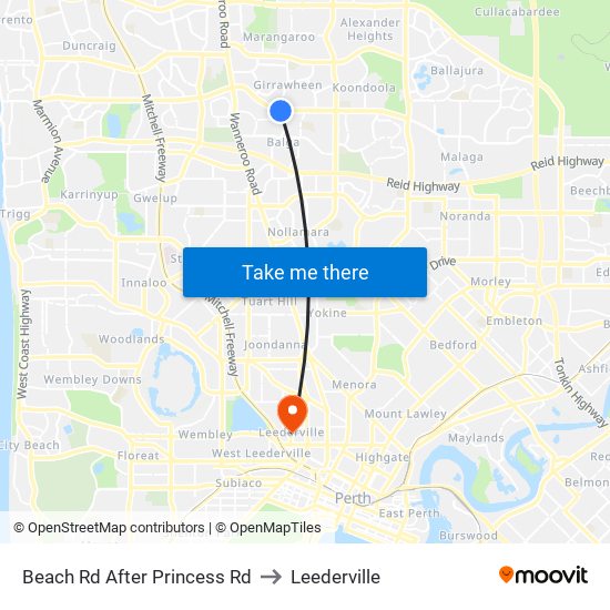 Beach Rd After Princess Rd to Leederville map