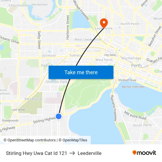 Stirling Hwy Uwa Cat Id 121 to Leederville map