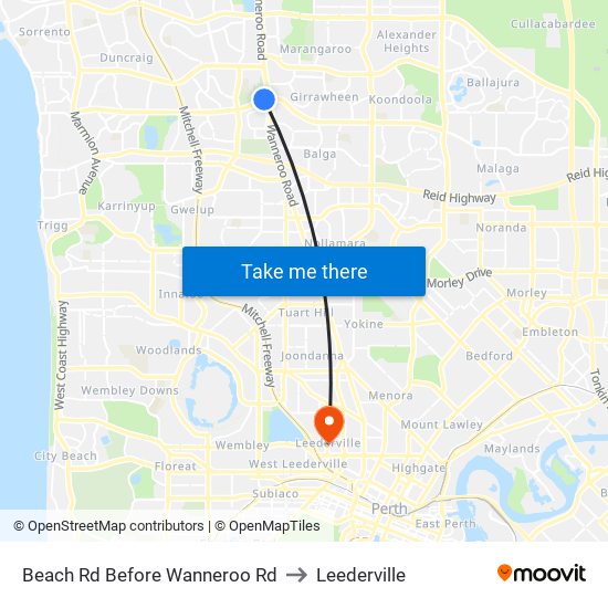 Beach Rd Before Wanneroo Rd to Leederville map