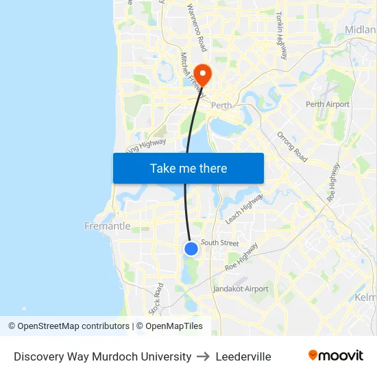 Discovery Way Murdoch University to Leederville map