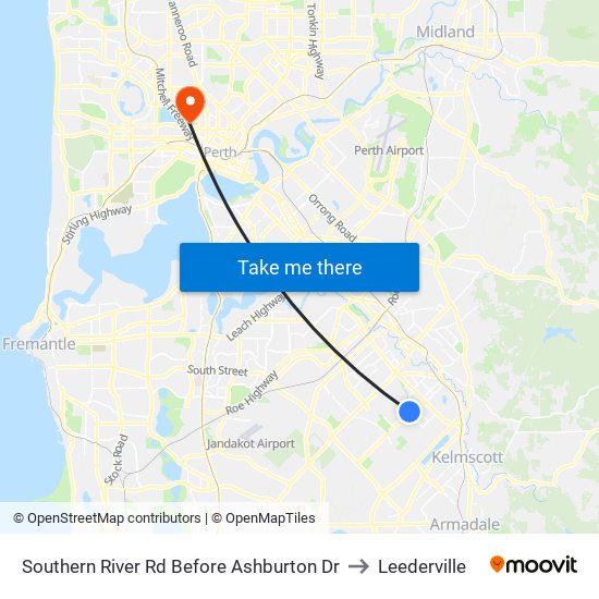 Southern River Rd Before Ashburton Dr to Leederville map