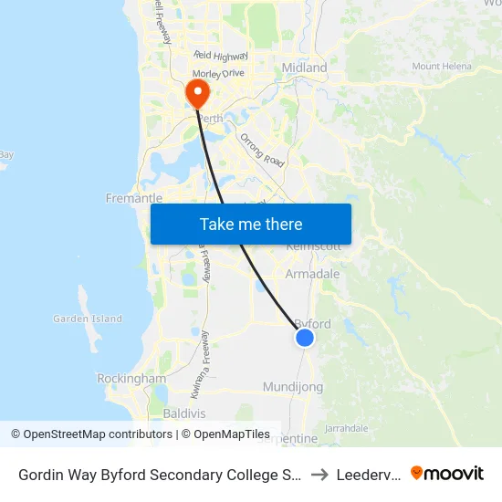 Gordin Way Byford Secondary College Stand 2 to Leederville map