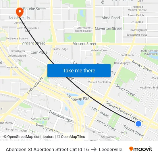 Aberdeen St Aberdeen Street Cat Id 16 to Leederville map