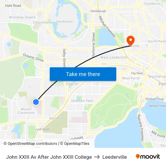 John XXIII Av After John XXIII College to Leederville map