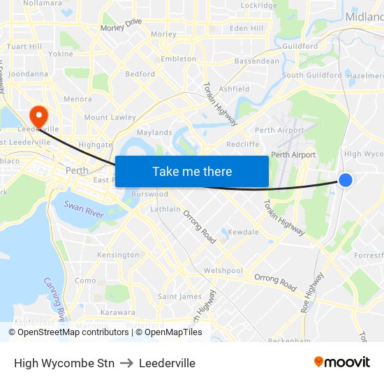 High Wycombe Stn to Leederville map