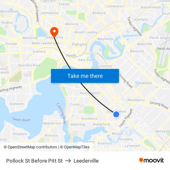 Pollock St Before Pitt St to Leederville map