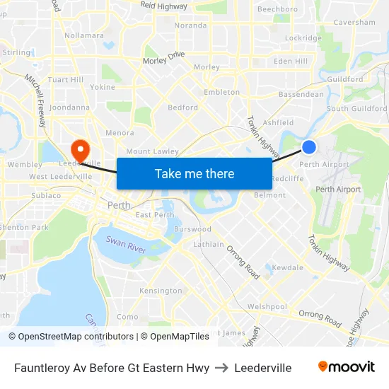 Fauntleroy Av Before Gt Eastern Hwy to Leederville map