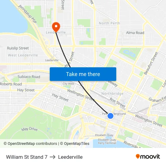 William St Stand 7 to Leederville map