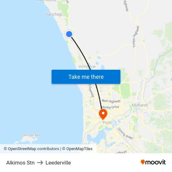 Alkimos Stn to Leederville map