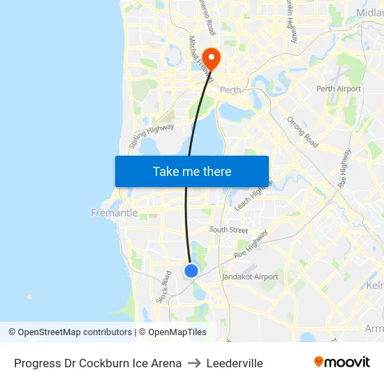 Progress Dr Cockburn Ice Arena to Leederville map