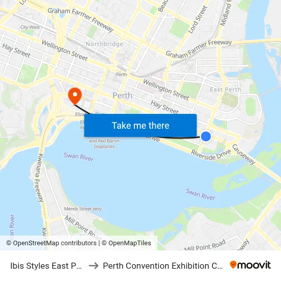 Ibis Styles East Perth to Perth Convention Exhibition Centre map