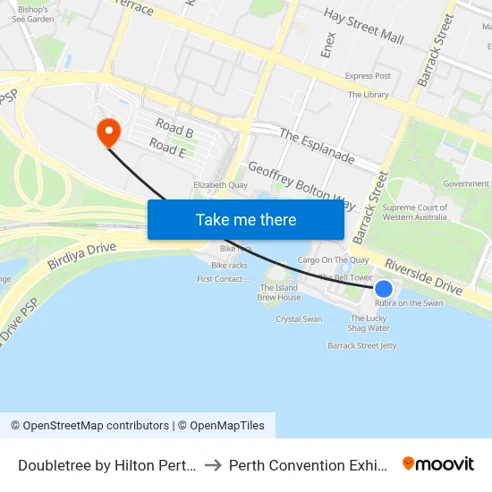 Doubletree by Hilton Perth Waterfront to Perth Convention Exhibition Centre map