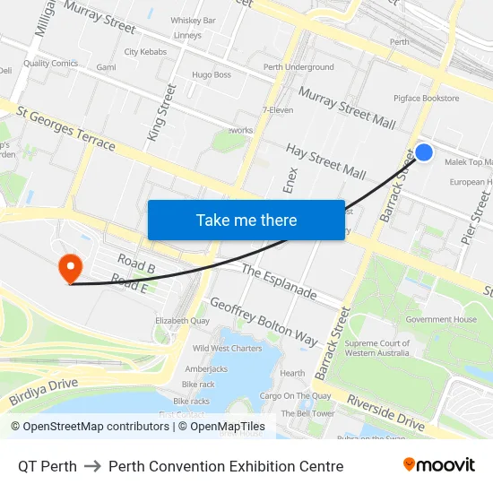 QT Perth to Perth Convention Exhibition Centre map