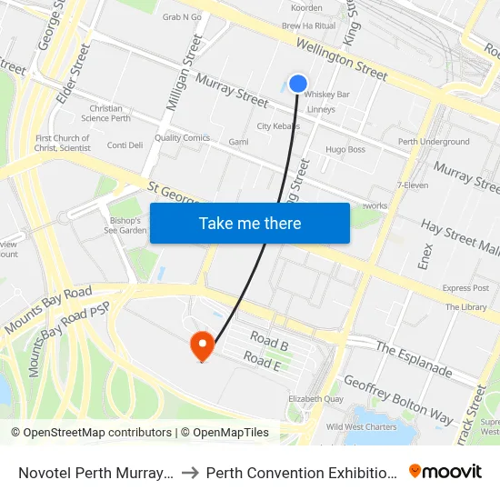 Novotel Perth Murray Street to Perth Convention Exhibition Centre map