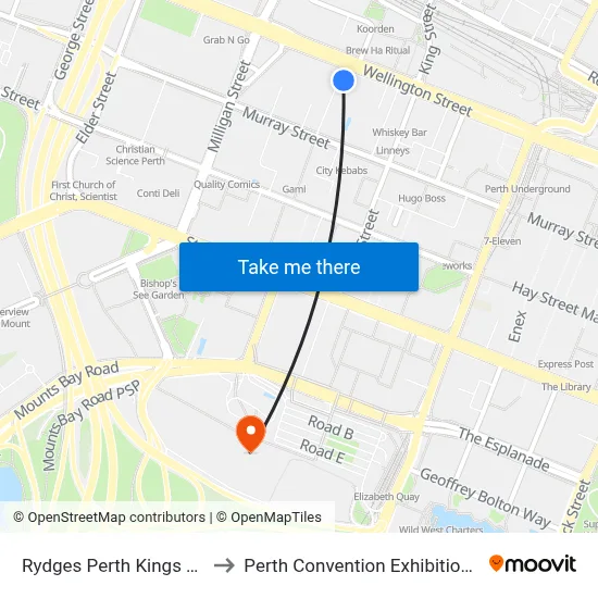 Rydges Perth Kings Square to Perth Convention Exhibition Centre map