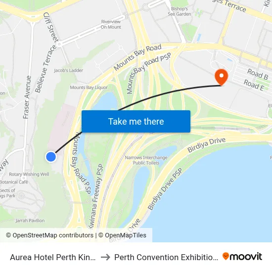 Aurea Hotel Perth Kings Park to Perth Convention Exhibition Centre map