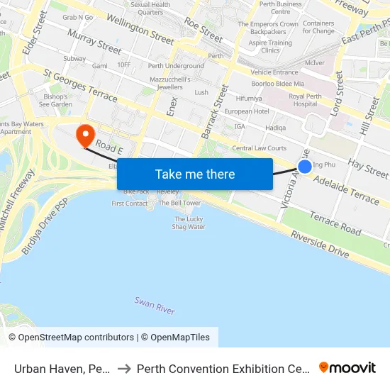 Urban Haven, Perth to Perth Convention Exhibition Centre map