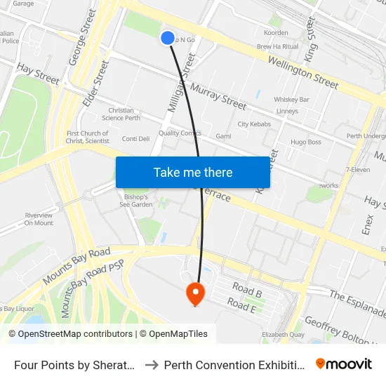 Four Points by Sheraton Perth to Perth Convention Exhibition Centre map