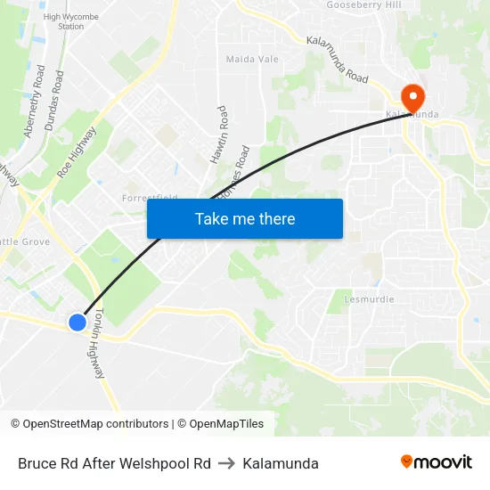 Bruce Rd After Welshpool Rd to Kalamunda map