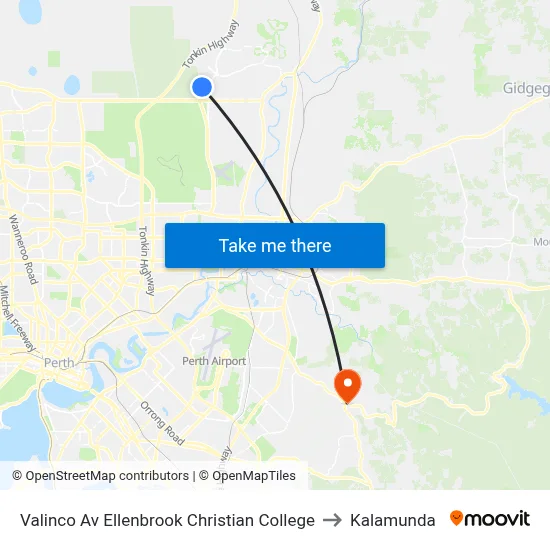 Valinco Av Ellenbrook Christian College to Kalamunda map