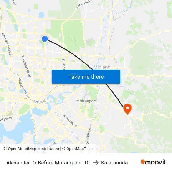Alexander Dr Before Marangaroo Dr to Kalamunda map