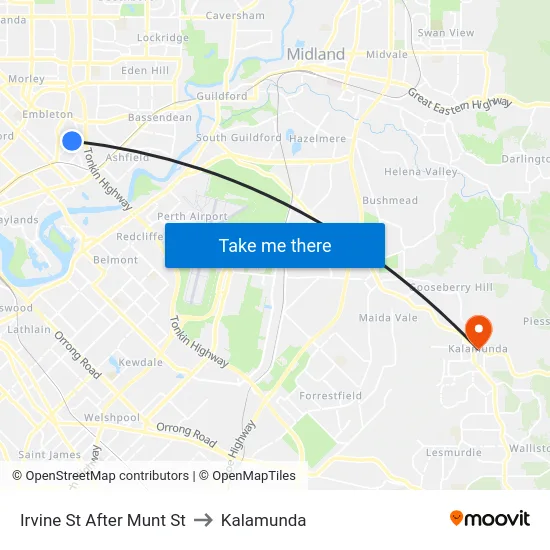 Irvine St After Munt St to Kalamunda map