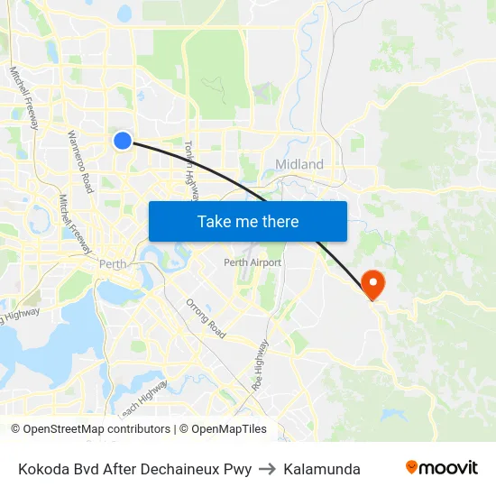 Kokoda Bvd After Dechaineux Pwy to Kalamunda map