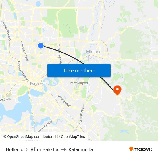 Hellenic Dr After Bale La to Kalamunda map