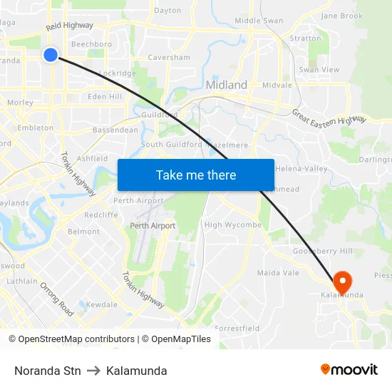 Noranda Stn to Kalamunda map