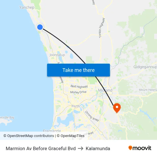 Marmion Av Before Graceful Bvd to Kalamunda map