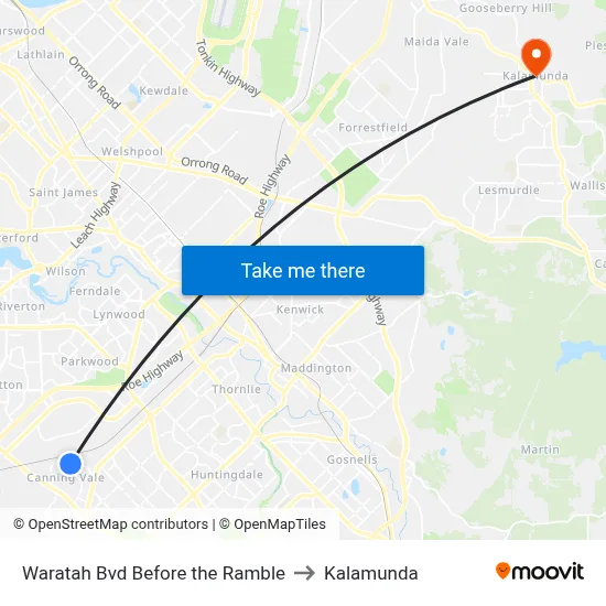 Waratah Bvd Before the Ramble to Kalamunda map