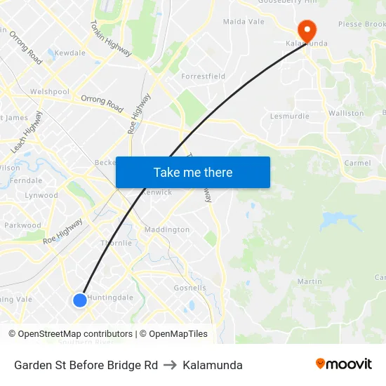 Garden St Before Bridge Rd to Kalamunda map