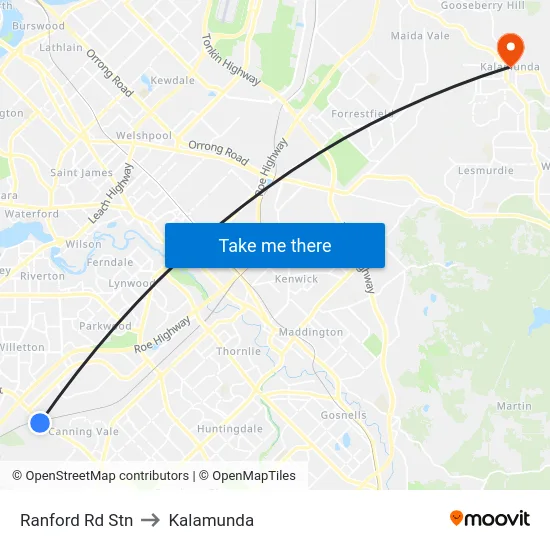 Ranford Rd Stn to Kalamunda map