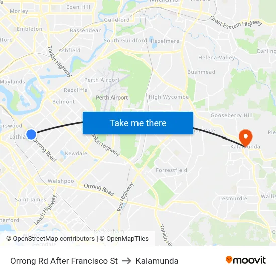 Orrong Rd After Francisco St to Kalamunda map