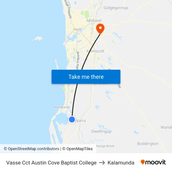 Vasse Cct Austin Cove Baptist College to Kalamunda map
