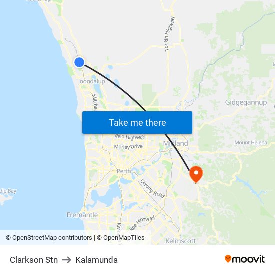 Clarkson Stn to Kalamunda map