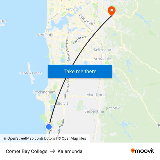 Comet Bay College to Kalamunda map