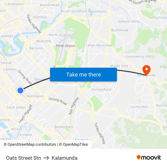 Oats Street Stn to Kalamunda map