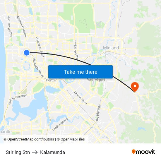 Stirling Stn to Kalamunda map