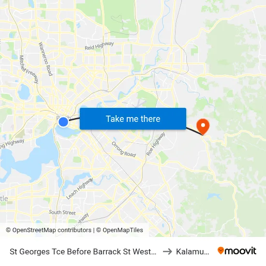 St Georges Tce Before Barrack St Westbound to Kalamunda map