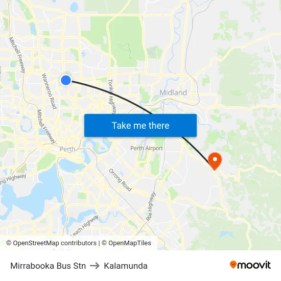 Mirrabooka Bus Stn to Kalamunda map