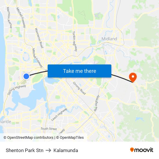 Shenton Park Stn to Kalamunda map
