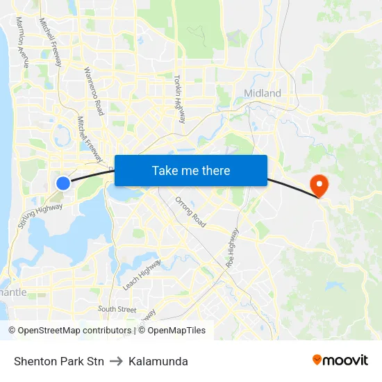 Shenton Park Stn to Kalamunda map
