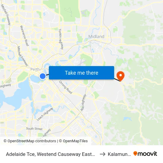 Adelaide Tce, Westend Causeway Eastbound to Kalamunda map