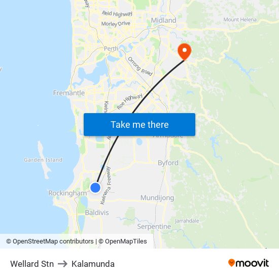 Wellard Stn to Kalamunda map