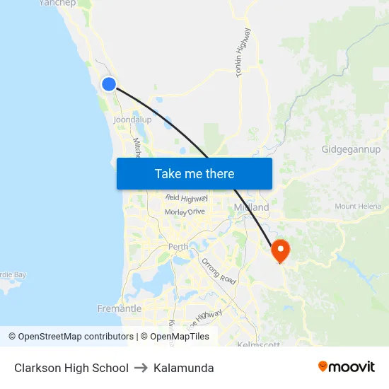 Clarkson High School to Kalamunda map