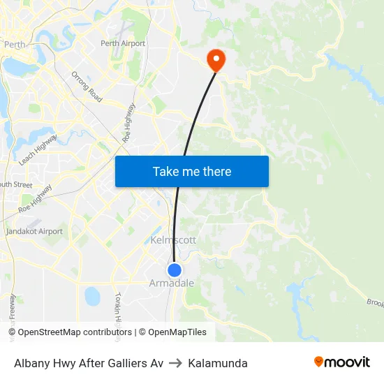 Albany Hwy After Galliers Av to Kalamunda map