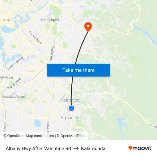 Albany Hwy After Valentine Rd to Kalamunda map